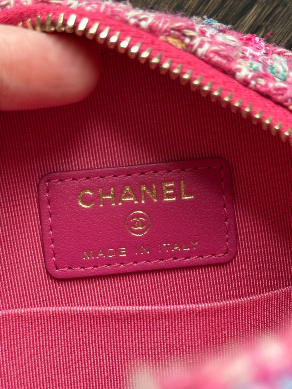 CHANEL Matelassé Round Tweed Chain Shoulder Chain Bag Pink CC Logo - Picture 11 of 12